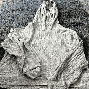 Gray Ribbed Hoodie